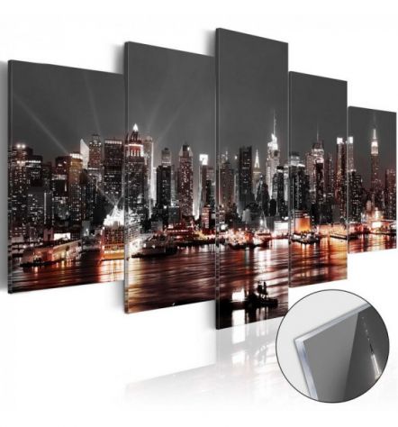 Quadro Con Vetro Acrilico New York Di Notte Cm.100x50 O 200x100
