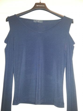 MAGLIETTA NUOVA DA DONNA ELASTICIZZATA NERA APERTURE SULLE SPALLE MADE IN ITALY - Foto 2