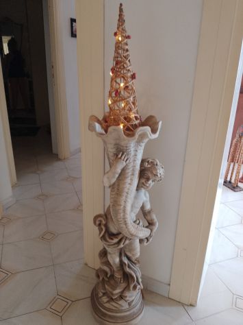 Coppia Vasi Sculture a rilievo Angioletti Puttini Artigianato Italy con Luci - Foto 4