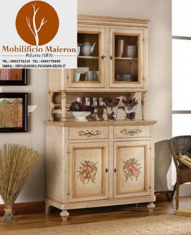 Arredi Classici Bari In Legno Decorati: Credenza 2 Ante Avorio Antico Filo Ocra