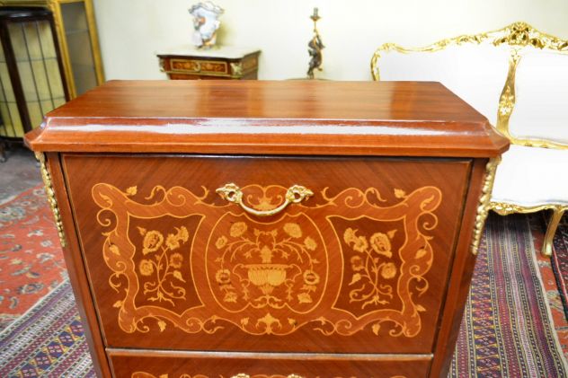 Scarpiera intarsiata stile Napoleone III tre ripiani a ribalta - Foto 3
