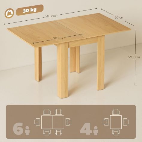 Tavolo da Pranzo Allungabile per 4-6 Persone Design Ribaltabile, 70-140cm Tavolo - Foto 2