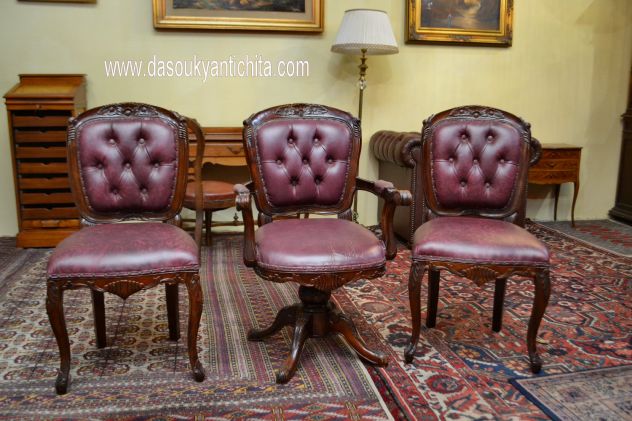 Trittico di poltrone da studio stile inglese Vittoriano