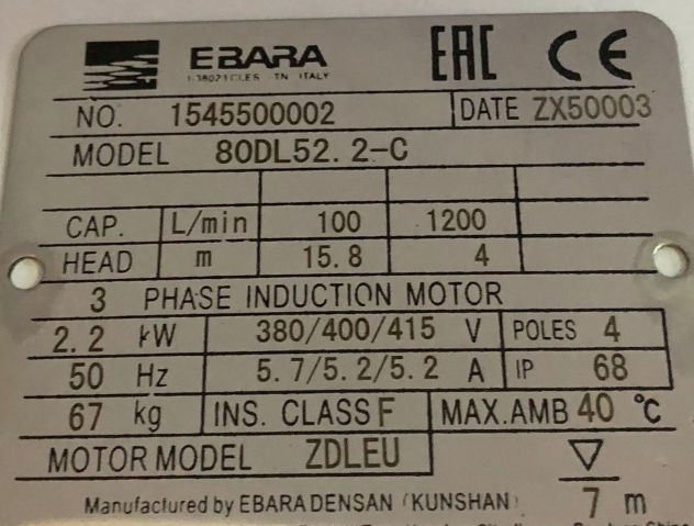 80DL52.2 Elettropompa sommergibile DN80 V400 HP3 industriale acque liquame EBARA - Foto 9