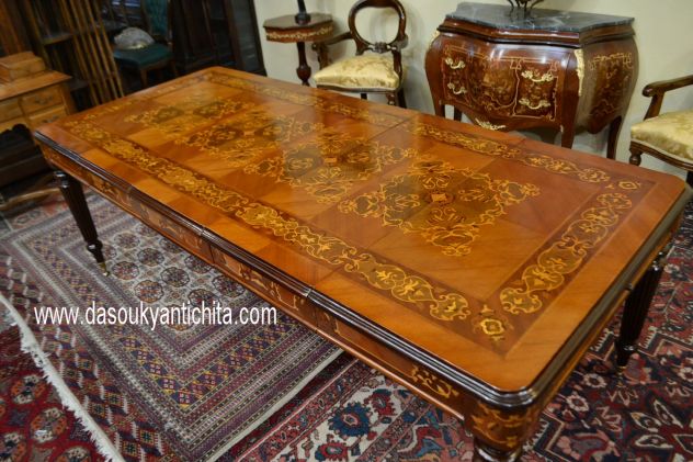 Tavolo da pranzo-riunioni intarsiato stile inglese allungabile fino a 232 cm. - Foto 8