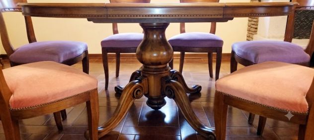 Elegante Set Sala da Pranzo: Tavolo Rotondo Allungabile + 6 Sedie in Legno Masse