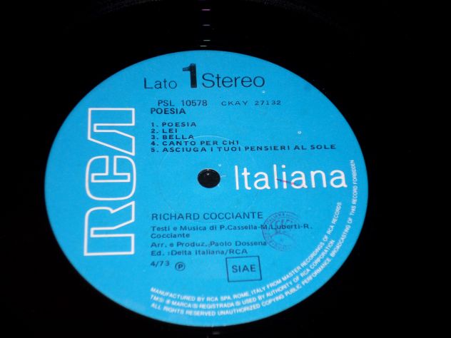 RICCARDO COCCIANTE - Poesia - LP / 33 giri 1° Stampa 1973 Italy RCA - Foto 3