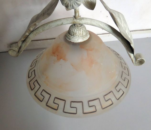 Lampadario foglia e fiori , ferro battuto, campana in vetro, lunghezza 66 cm - Foto 3