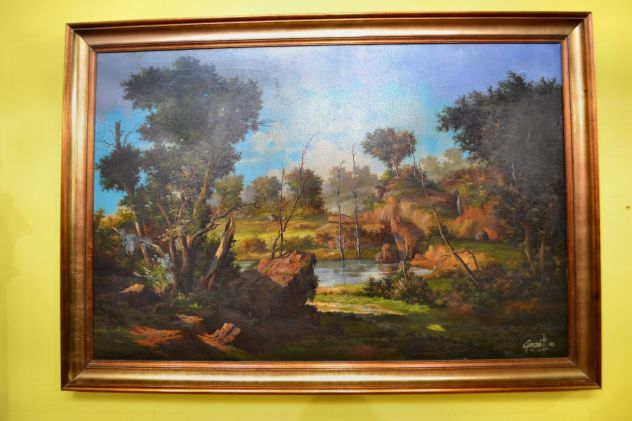 Dipinto olio su tela anni 70 raffigurante paesaggio boschivo - Foto 3