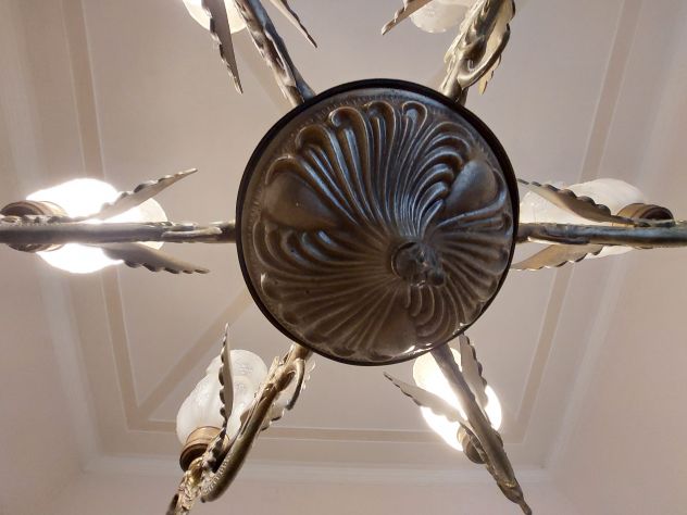 Pregiato lampadario vintage anni 70 in peltro con sei punti luce - Foto 2