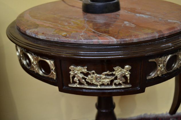 Tavolino tondo con piano in marmo stile Napoleone III - Foto 4