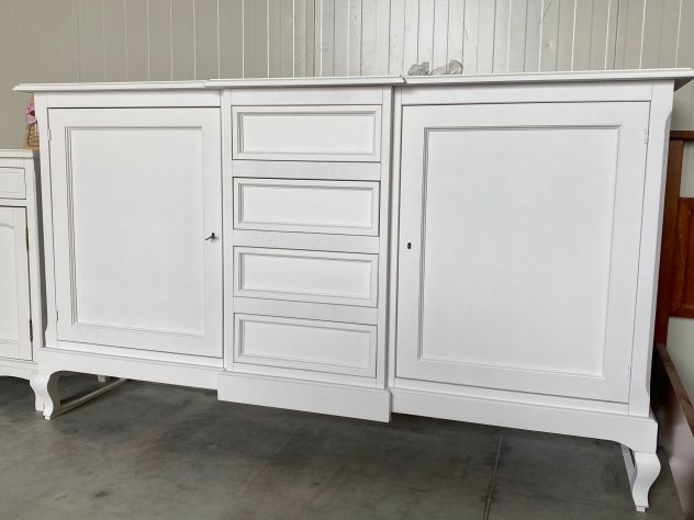 NUOVO CREDENZONE 2 ANTE 4 CASSETTI DI VERO LEGNO IN FINITURA BIANCO LACCATO - Foto 10