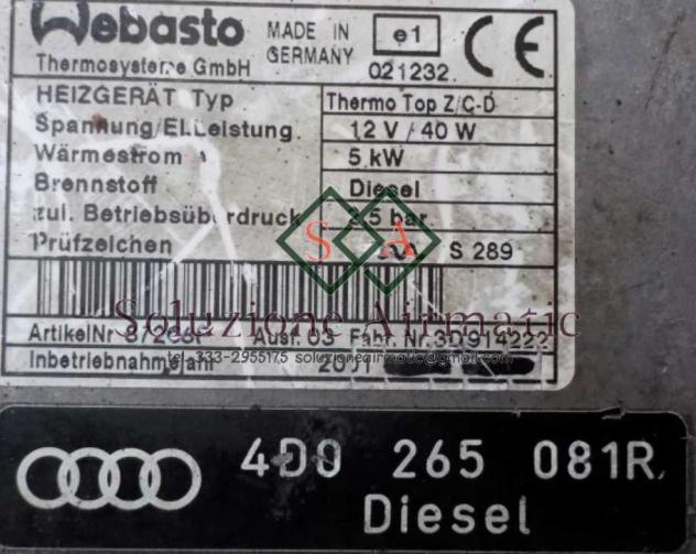 4D0265081R Audi A8 motorino riscaldatore da parcheggio Webasto - Foto 2