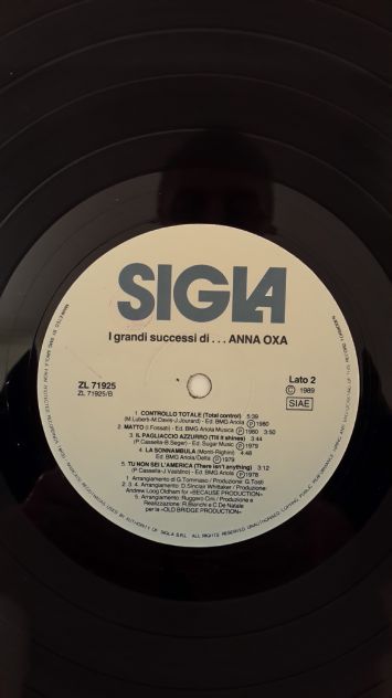 ANNA OXA, I GRANDI SUCCESSI, LP 33 giri, SIGLA ZL 71925, 1989. - Foto 7