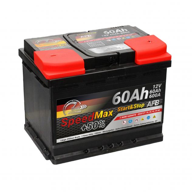 Batteria auto 60Ah AFB Speed Max Start&amp;Stop 600A 12v L2 EFB Pronta all' Uso
