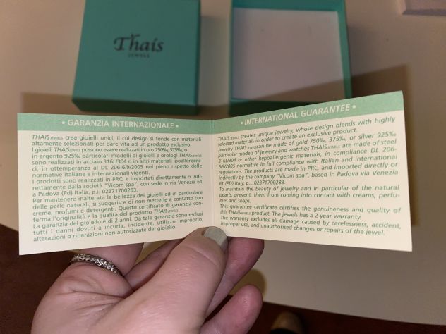 SCATOLA CON COPERCHIO+CUSCINO+CERTIFICATO,UNISEX,Marca”THAIS JEWELS”MADE IN ITAL - Foto 6