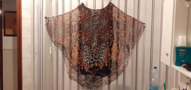 Vestito Caftano leggero trasparente motivi esotici - sottovestito elasticizzato - Foto 4