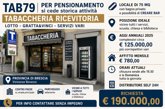 Storica tabaccheria su strada principale con parcheggio - rif. TAB79