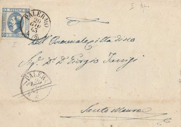 Lettera affrancata con 15 cent. 1863 Regno d'Italia