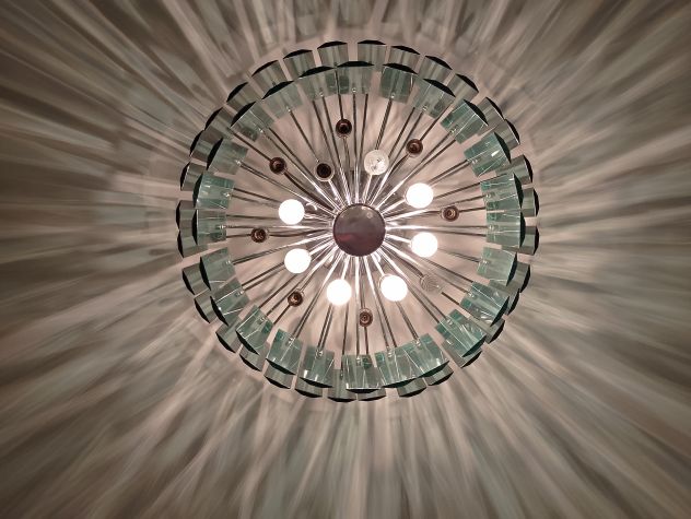 Lampadario vintage in acciaio e cristallo - Foto 8