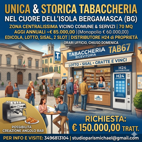 Unica tabaccheria con slot del paese - rif. TAB67