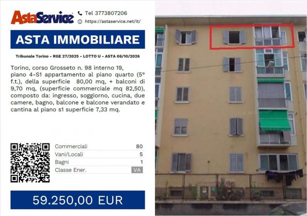 27/2025 U TO - Tribunale Torino - RGE 27/2025 - LOTTO U - ASTA 06/10/2026