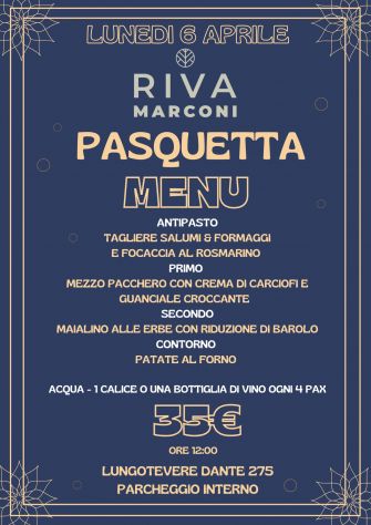 23/03 - 22/04:PRANZO DI PASQUETTA RIVA MARCONI ROMA INFO 3391047611