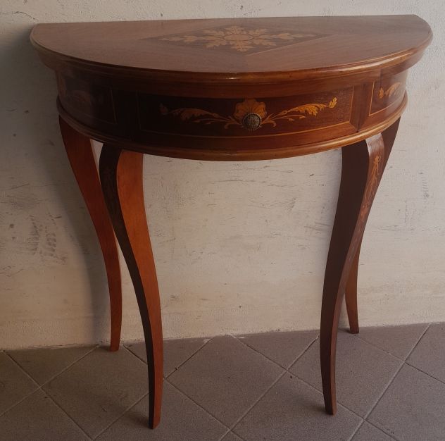 Consolle Antica XVIII SECOLO a mezza Luna in legno di Noce con un cassetto - Foto 2