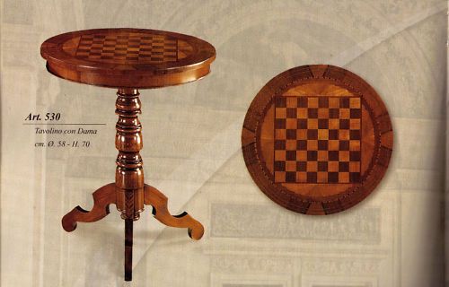 Tavolino intarsiato legno con dama massello con spedizione