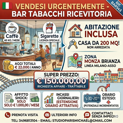 Urgente! Bar tabacchi stazione ferroviaria con licenza speciale rif. BAR543
