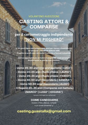 Audizioni Casting aspiranti Attori/Attrici e Comparse.