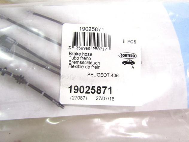 19025871 TUBO FRENO POSTERIORE CORTECO PEUGEOT 406 1.6 B 65 KW RICAMBIO NUOVO - Foto 2