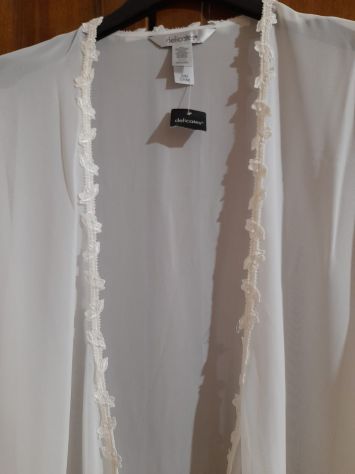 VESTAGLIA DA DONNA IN CHIFFON TRASPARENTE & SOTTOVESTE ABBINATA BIANCO PANNA S,M - Foto 4