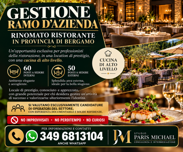 🍽️ PRESTIGIOSO RISTORANTE – PROVINCIA DI BERGAMO