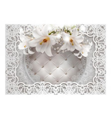 Fotomurale Adesivo Elegante Stile Pelle Grigia Con I Fiori Arredalacasa - Foto 2