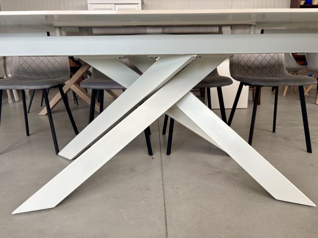 NUOVO TAVOLO 160x90 ALL. 240x90 PIANO VETRO CERAMICA GAMBE FERRO BIANCO - Foto 3