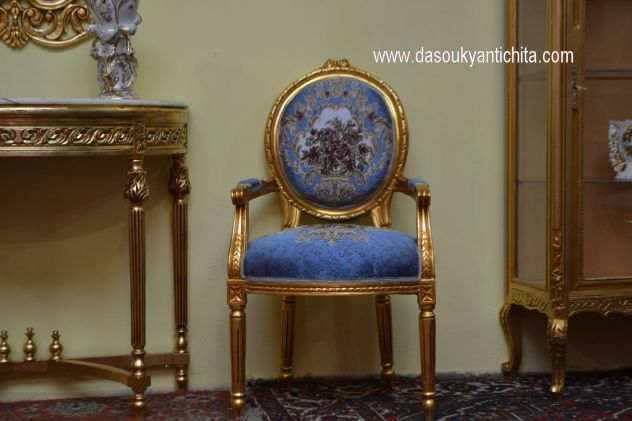 Coppia di poltrone dorate con braccioli stile Luigi XVI - Foto 3