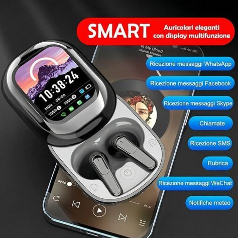 Cuffie Bluetooth ANC display 50h traduzione 24 lingue IPX impermeabili NERO - Foto 2