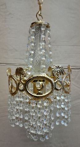 Lampadario In Ottone e Cristallo Vintage in stile impero a sospensione - Foto 4