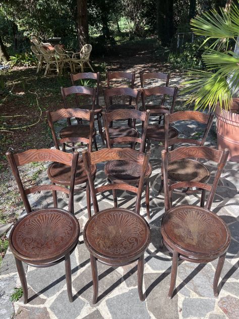 12 sedie da bistrò in legno decorato, in stile thonet