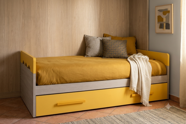 Divano letto singolo con secondo letto estraibile + 2 materassi