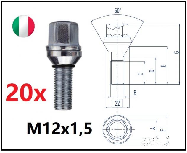 20 bulloni flottanti variazione interasse m12x1,5