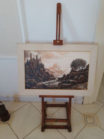 Cavaletto Artigianale E Dipinto Pittura Esposizione Vintage Made In Francia - Foto 5