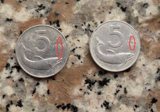 MONETA DA 5 LIRE ITALIA 1954 MONETE CIRCOLATE MA difetto di conio o variante -