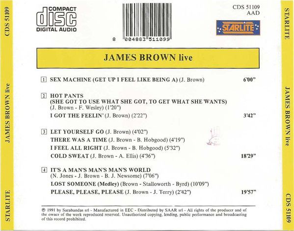 CD JAMES BROWN LIVE ETICHETTA:STARLITE CDS 51109 AAD 1991 - Foto 2