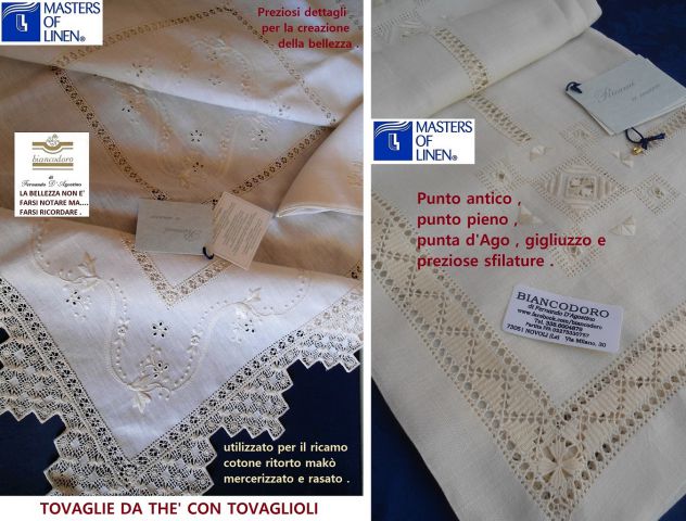 TOVAGLIE TOVAGLIETTE LINO RICAMO A MANO 4 modelli