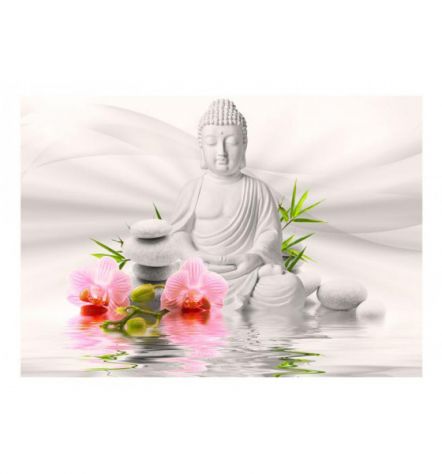 Fotomurale Adesivo Con Buddha Bianco E Orchidee Arredalacasa - Foto 2
