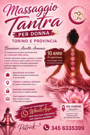 Massaggiatore Tantra per donna ospitale (Torino e limitrofi) Tel:3456335399