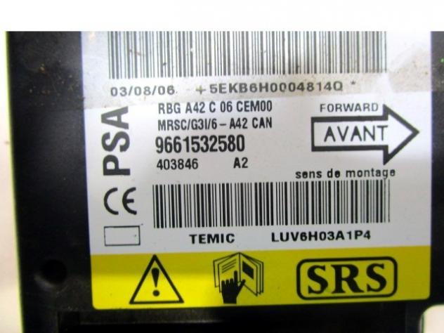 9661532580 KIT AIRBAG CITROEN C3 PLURIEL 1.4 D 50KW 5M 3P (2006) RICAMBIO USATO CON CENTRALINA AIRBAG, AIRBAG VOLANTE GUIDA, AIRBAG PASSEGGERO 9638000 - Foto 2