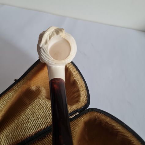 Pipa in schiuma di mare  vintage , sultano turco , intagliata a mano , mai fumat - Foto 5